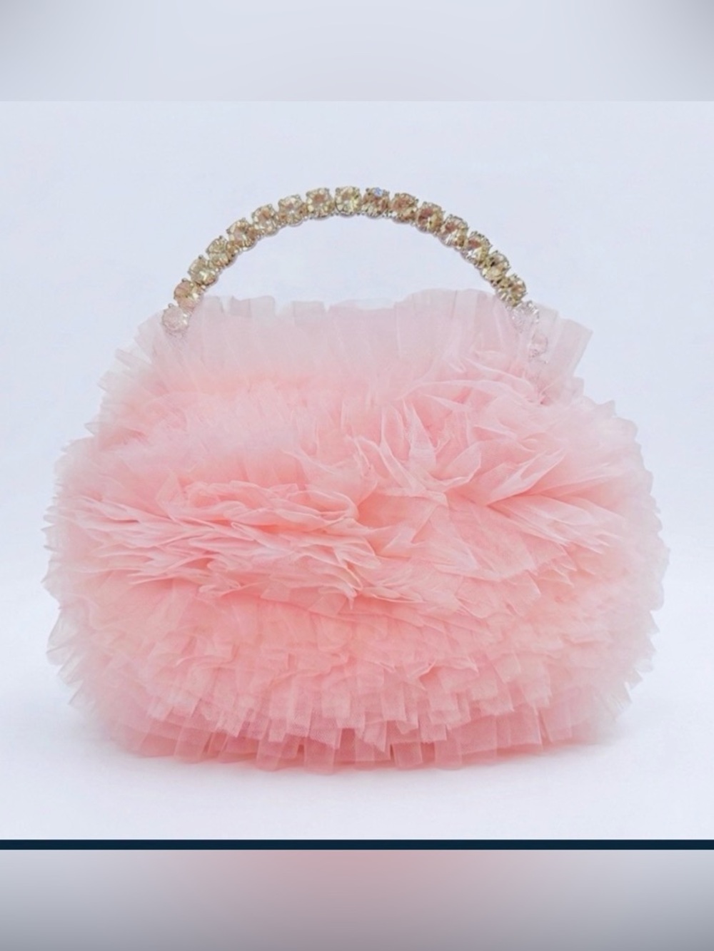 Jewel Badgley Mischka Pink Ruffled Tulle Clutch with Jeweled Handle